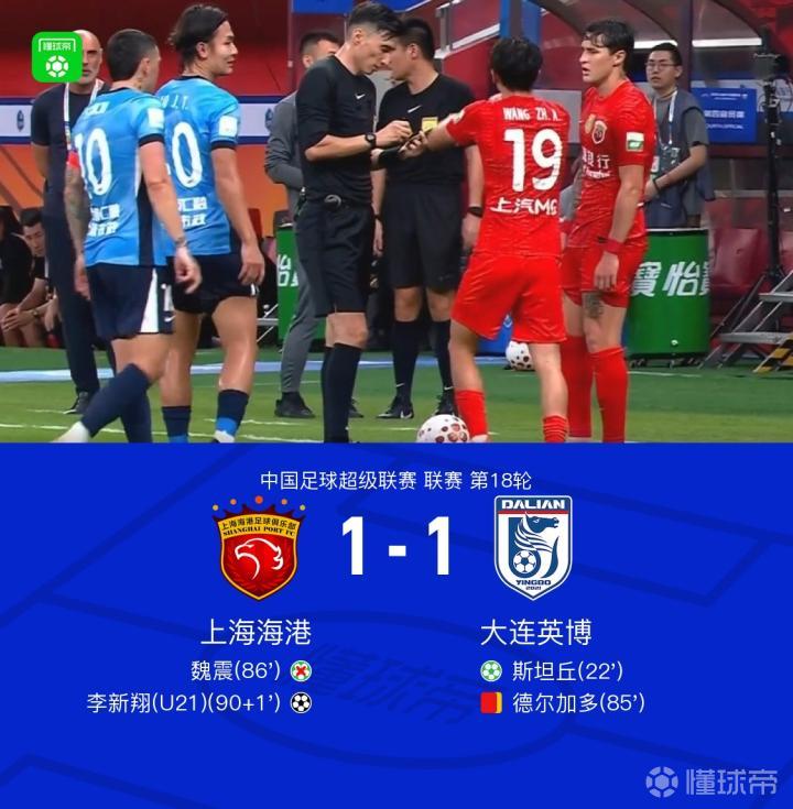 海港1-1英博,斯坦丘点射,李新翔绝平,德尔加多替补席染红